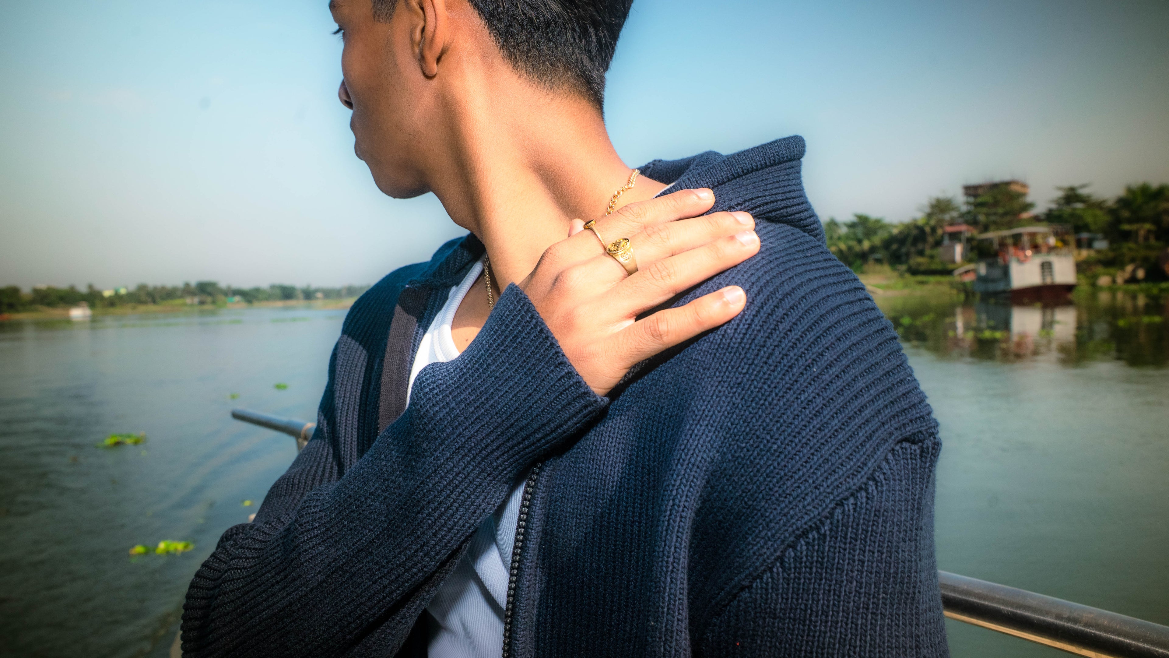 FORGE Knit Jacket | Hard knit Hooded Navy Blue Jacket